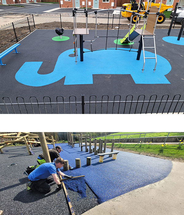 Coloured safety flooring surface at North Wales outdoor play area
